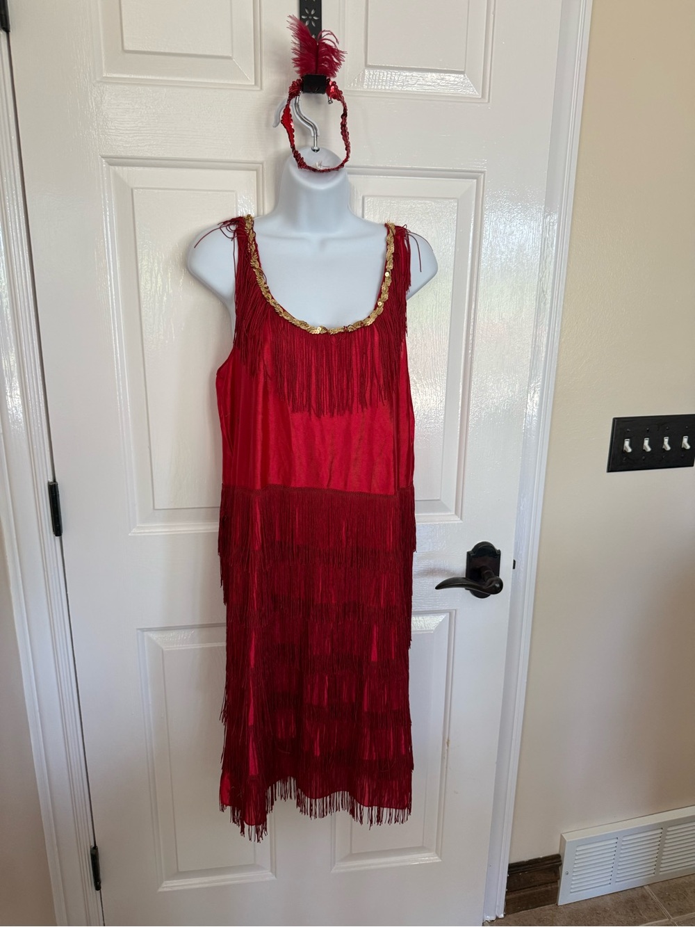 Roaring 1920’s Flapper Dress - Red W/Gold Trim - Size L - Gatsby Glam